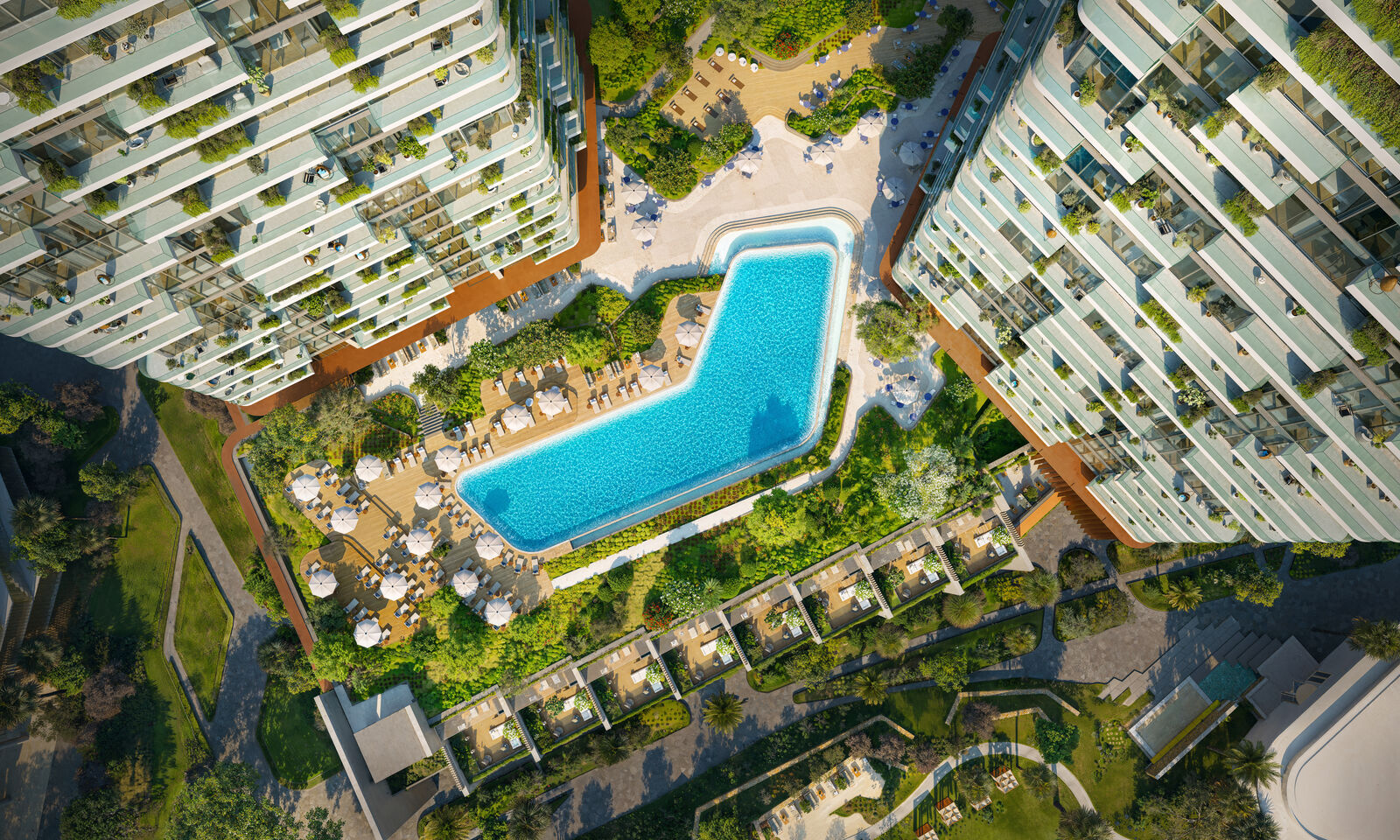 Soulever — beachfront aerial, amenity zones marked